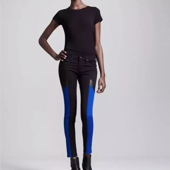 RARE rag & bone x Intermix Limited Edition DARK RED Jeans w/ Faux Leather Panel - Picture 2 of 10